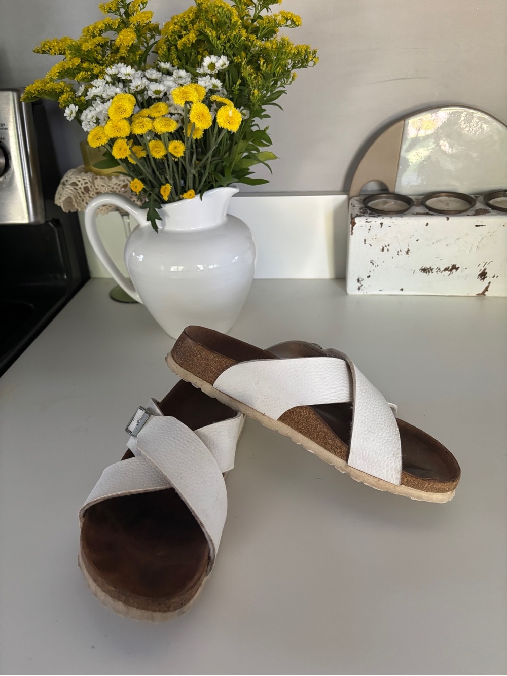 Birkenstock Betula White Crisscross Slide Sandals with Buckle